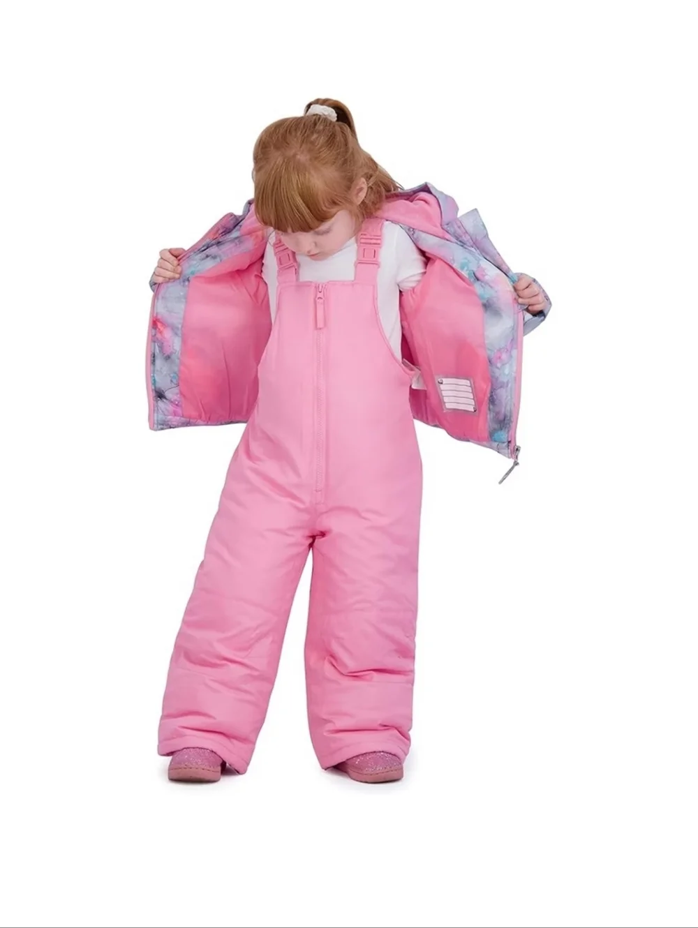 Rothschild 6X Girls' Winter Pink Snowbibs with Pastel Tie-Dye Jacket